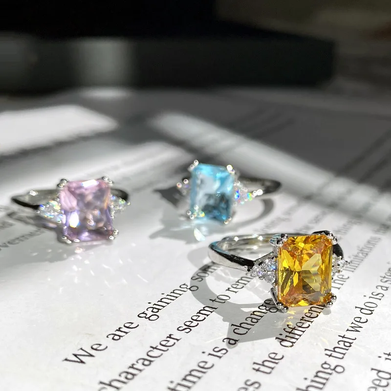 

MDLFES Moissan Diamond Style Micro-set Delicate Compact Faux Topaz Light Aquamarine Square Girly Pink Eclipse Ring