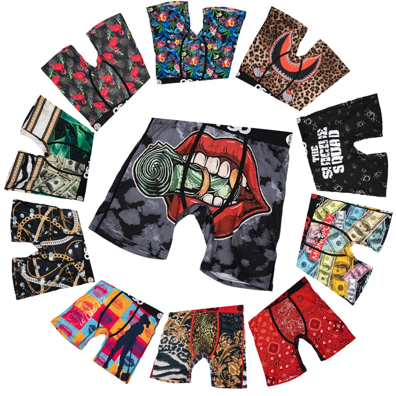 

1Pcs Sexy Men Underwear Boxershorts Breathable Mesh Crotch Mens Trunks Plus Size Print Man Underpants Silky Men's Boxer Panties