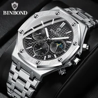 Reloj de cuarzo BINBOND de la mejor marca para hombre, reloj de pulsera con cronógrafo luminoso de lujo, reloj con calendario de fecha resistente al agua de acero inoxidable para hombre