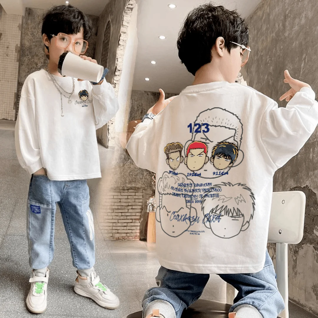 Shohoku Cotton Boys TShirt Autumn Sport Basketball Long Sleeve Kids Clothing Children Tops for Boy Outfits 6 8 10 12 14 Years