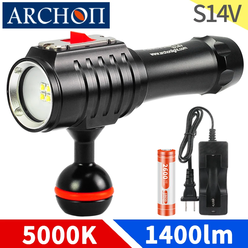 

S14V 1400lm Scuba diving video light Warm white Dive photography torhc Underwater 100m Dive flashlight Video shooting fill light