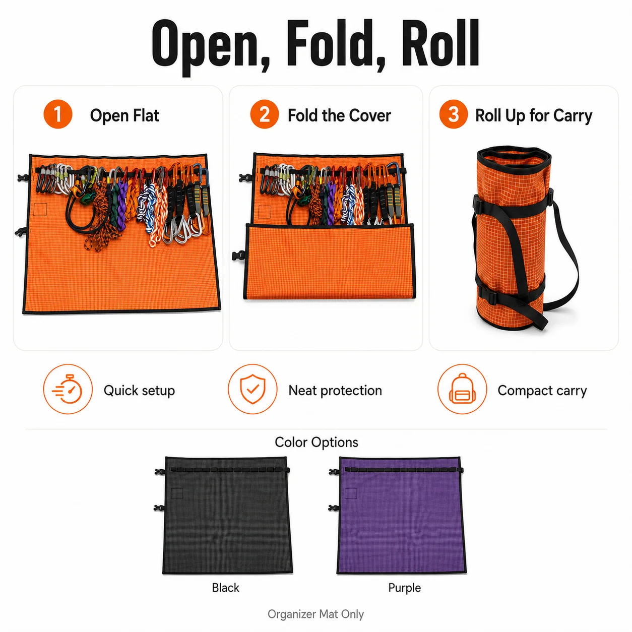 Dyneema‑Blend Climbing Gear Roll‑Up Organizer Quickdraw Carabiner Storage Wrap Storage Bag for Rock & Ice Climbing Outdoor