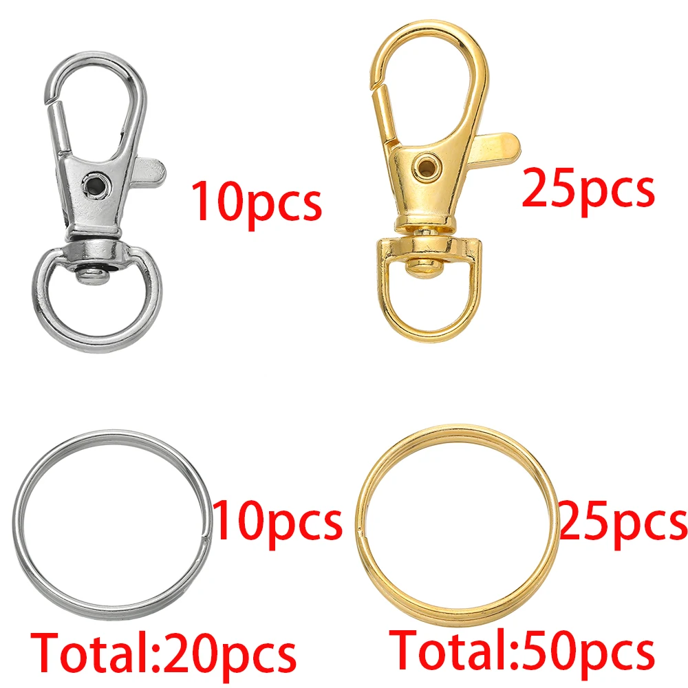 20/50Pcs Swivel Snap Hooks with Key Ring Metal Swivel Lobster Claw Clasps for DIY Keychain Bag Hang Jewelry Making Accessories