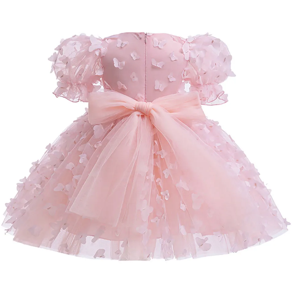 Enchanting Princess Girls Casual Dresses with 3D Butterfly Accents Puffy Sleeves and Full Tulle Skirt for Magical Stage Presence