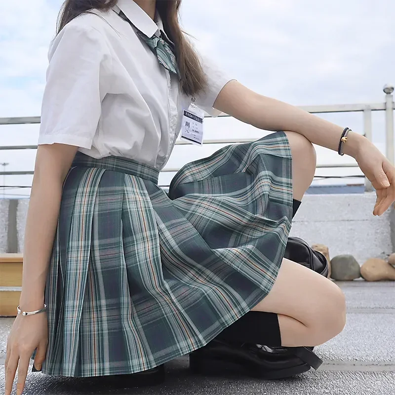 Student Roze Stropdas Set Nieuw Meisje Plaid Geplooide Blouse Uniformen Seifuku Volledig Japans Uniform School Voor Koreaans