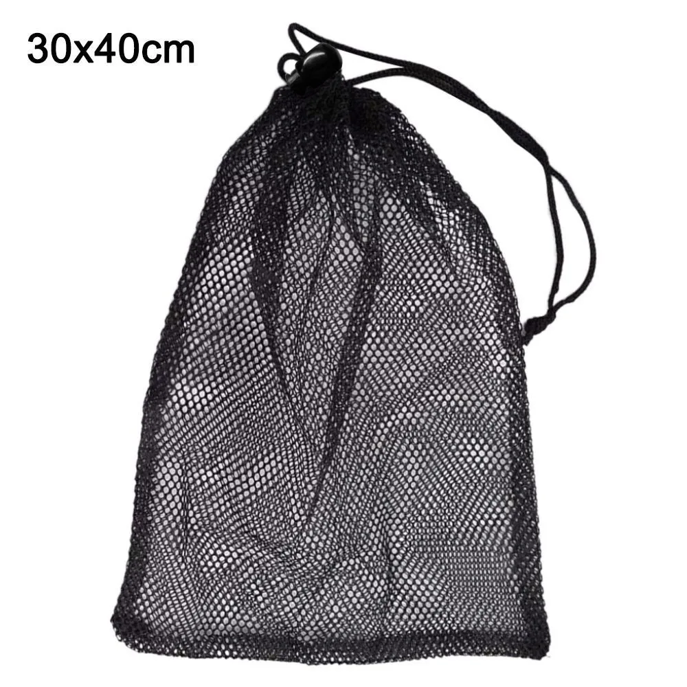 Durable Multi Purpose Drawstring Storage Pouch Bag Black Nylon Laundry Bag Breathable Mesh Pouch