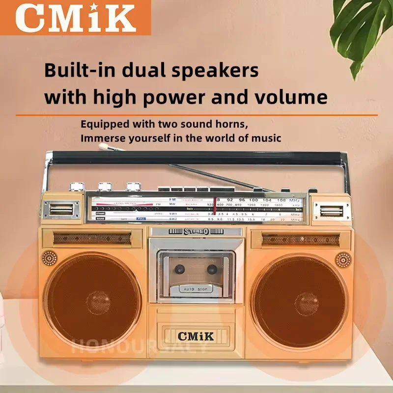 

Multi-function Dual-speaker Retro Full-band Bluetooth Speaker Radio Volkswagen Cassette Player Recorder Multi-support TF Card