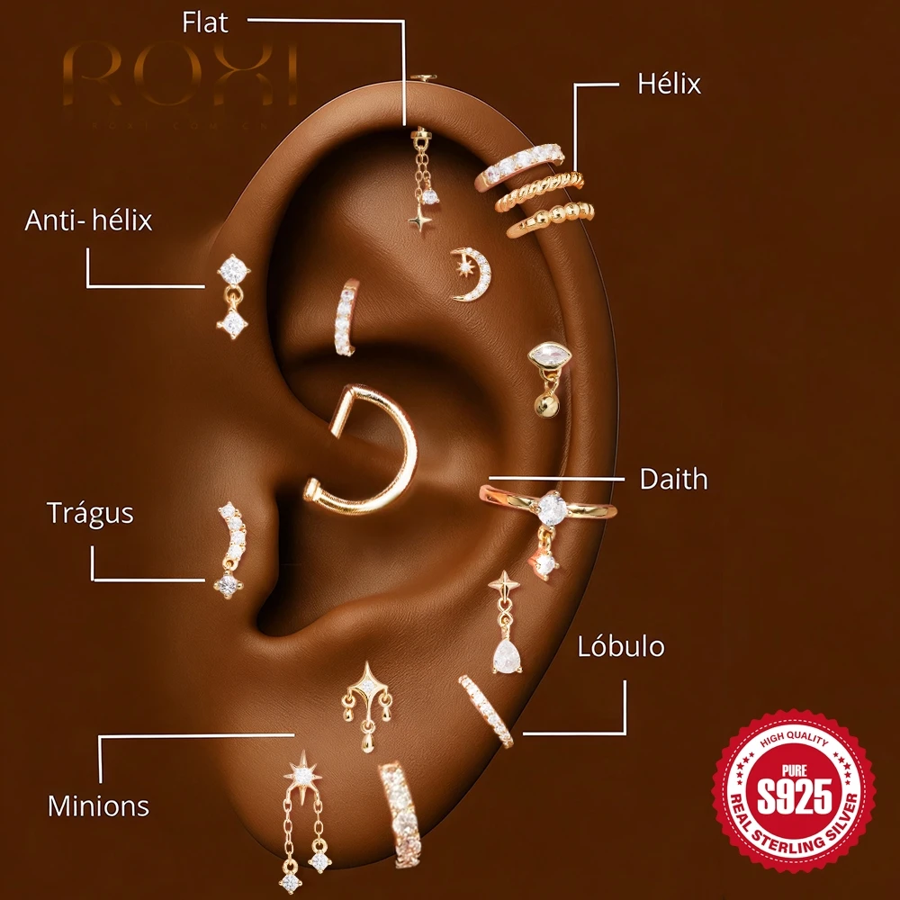 ROXI Pendientes de Plata de Ley 925 con Colgante de Estrella/Luna y Borla para Mujer, Aros Clásicos Brillantes, Regalos para el Día de la Madre