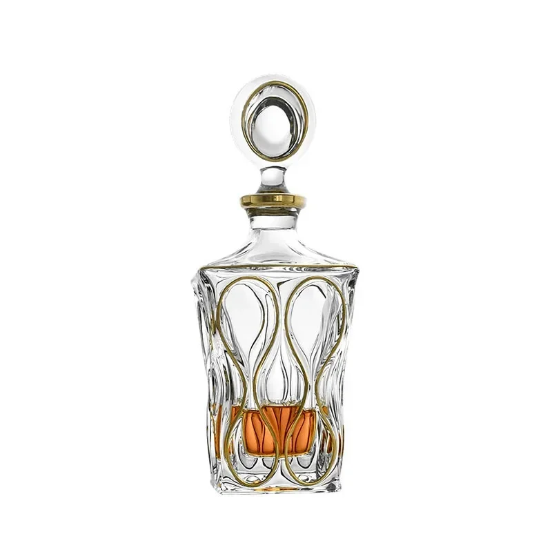 Crystal glass gold-painted whiskey cup, foreign wine cup, spirit cup, wine bottle set