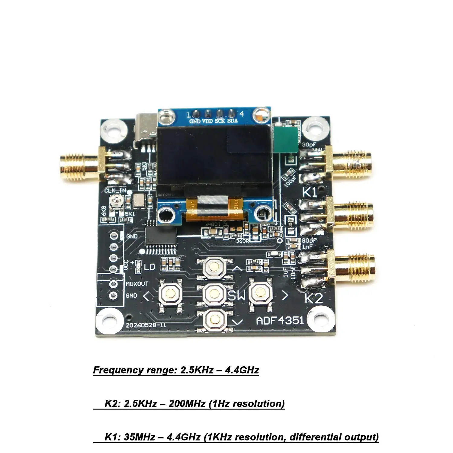 2.5KHz–4400MHz RF Signal Generator ADF4351 +SI5351 Clock Signal Source Sweep Frequency PLL Square Wave Sine Wave OLED Display