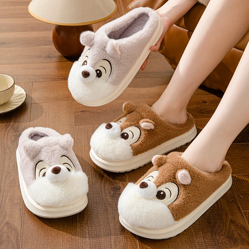 Pantoufles chaudes en peluche de dessin animé pour hommes et femmes, chaussures en coton décontractées, intérieur, non-ald, 2006, toboggan, chambre à coucher, hiver, nouveau, 2024