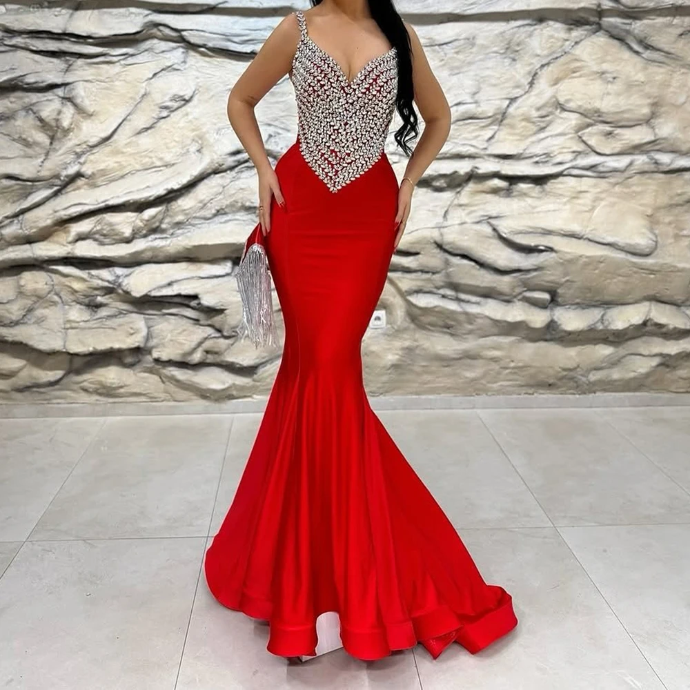 

Вечерние платья русалки по индивидуальному заказу длиной до пола, платье для выпускного без рукавов на тонких бретельках, модное простое драпированное вечернее платье с кристаллами