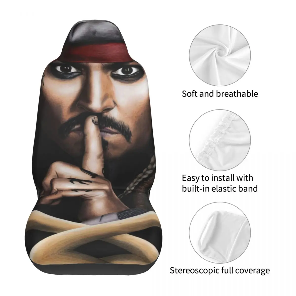 Captain Jack Sparrow Car Seat Cover Custom Printing Universal Front Protector Accessories Cushion Set