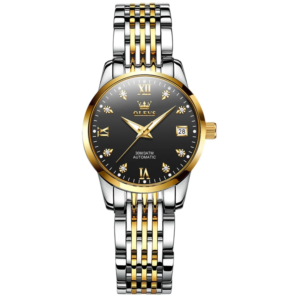 OLEVS Luxury Automatic Women Watch Top Brand Fashion Diamond Time Calendar Waterproof Mechanical Ladies Wristwatch reloj