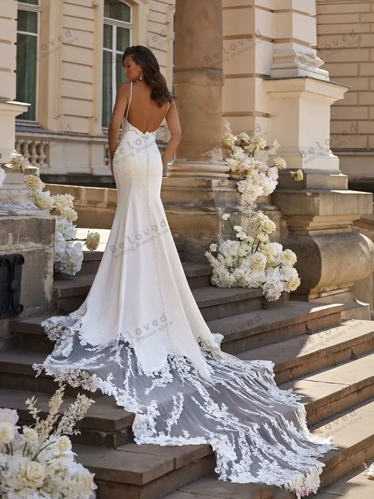 Exquisite Brautkleider, Satin, Brautkleider, Spitze, Applikationen, ärmellos, rückenfrei, Roben, Vintage, Vestidos de Novia, individuell gestaltet