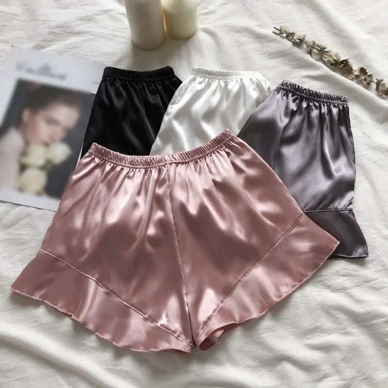 Elastic Waist Comfort Satin Ruffled Shorts Knickers Women Spring Summer Loungewear Pajamas Underwear French Safety Pants Bloomer