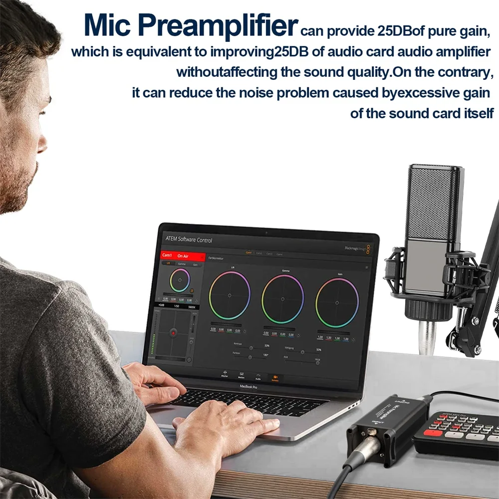 Microphone Preamplifier Mic Preamp Professional Audio Amplifier XLR Adapter Enhanced Sound Effect for Live Dynamic Mic