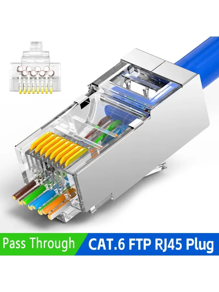 Prise modulaire RJ45 blindée Cat6, plaqué or, extrémités RJ45 8P8C, connecteurs réseau UTP STP pour fils toronnés solides