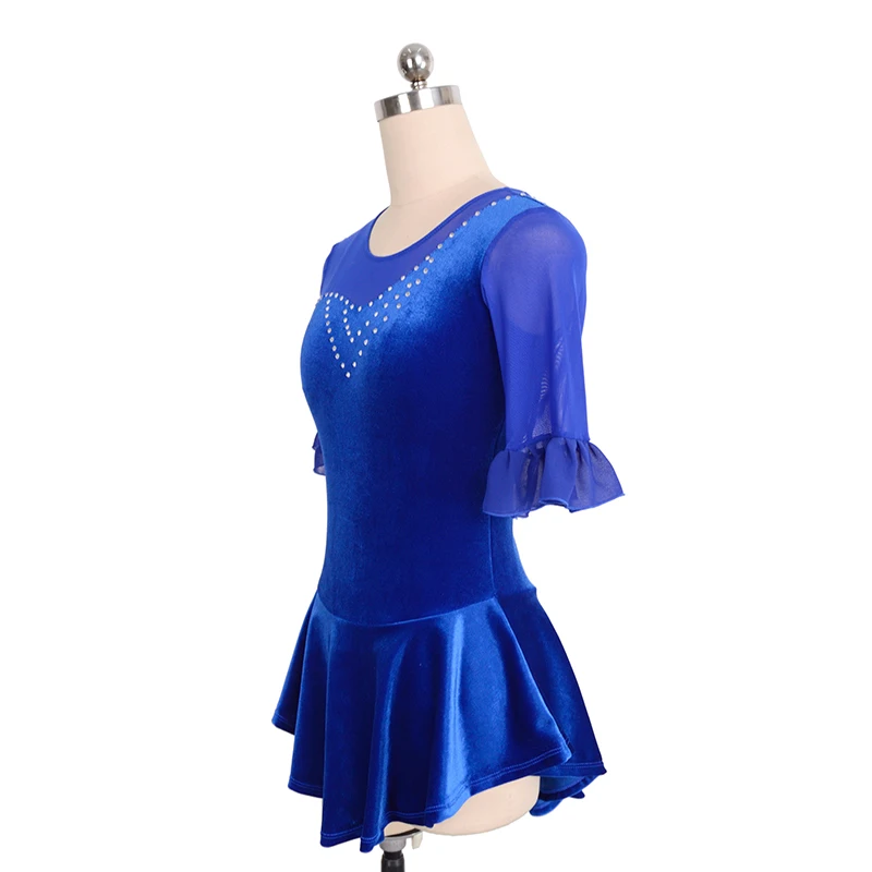Custom Figure Skating Dress Girl Skating Dress Blue Rhinestone High Elastic High Performance Skating Suit