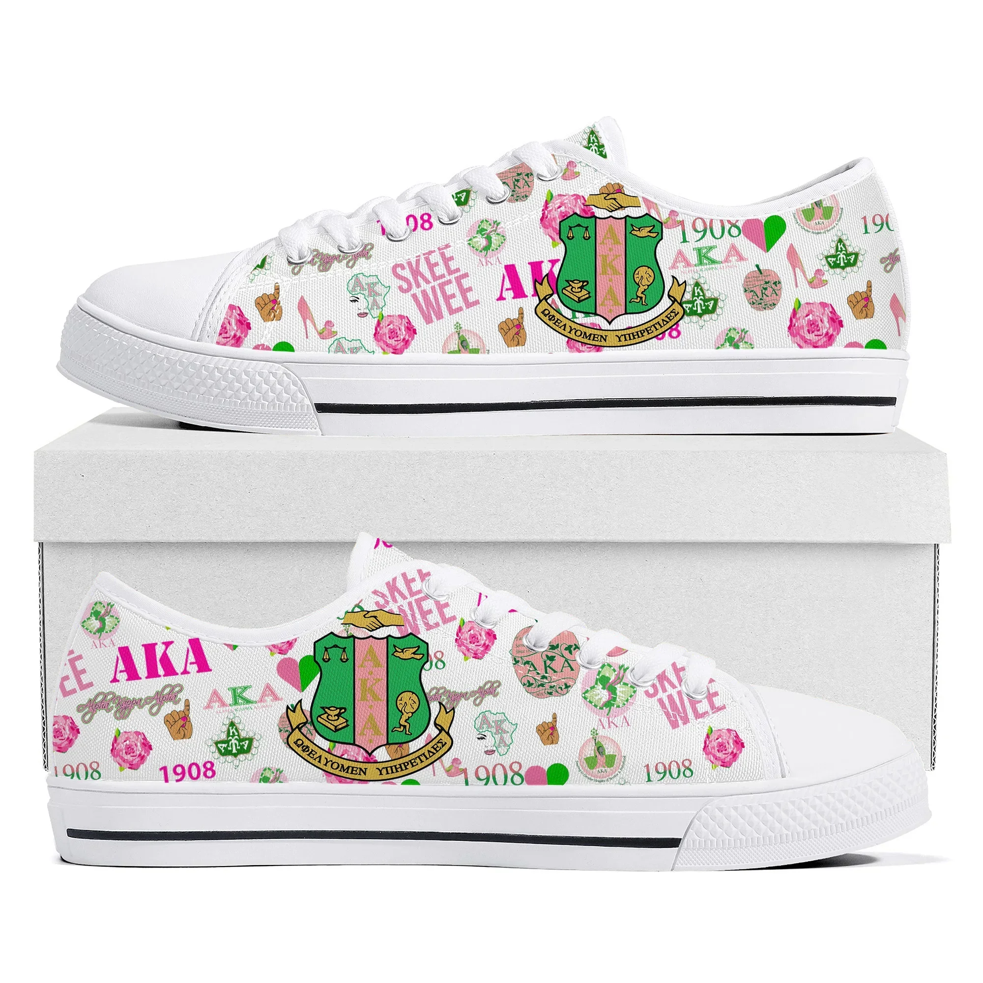 A-Alpha Sorority A-AKA 1908 Low Top Sneakers K-Kappa A-Alpha Mens Womens Teenager Canvas Sneaker Custom Made Shoes DIY Shoe