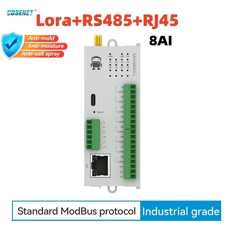 

8AI RS485 433M Lora Analog Switch Acquisition Remote IO Module Ethernet RJ45 CDSENET M31-XAXX0800G-L Modbus RTU Long Distance