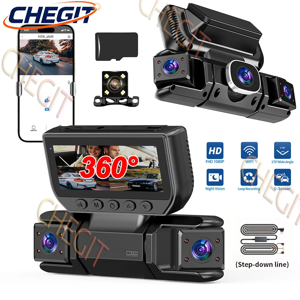 360° DashCam for Car WIFI Video Recorder 4 Lens 1080P Car DVR With 24H Parking Monitor Mode Front Right With Rear View Camera