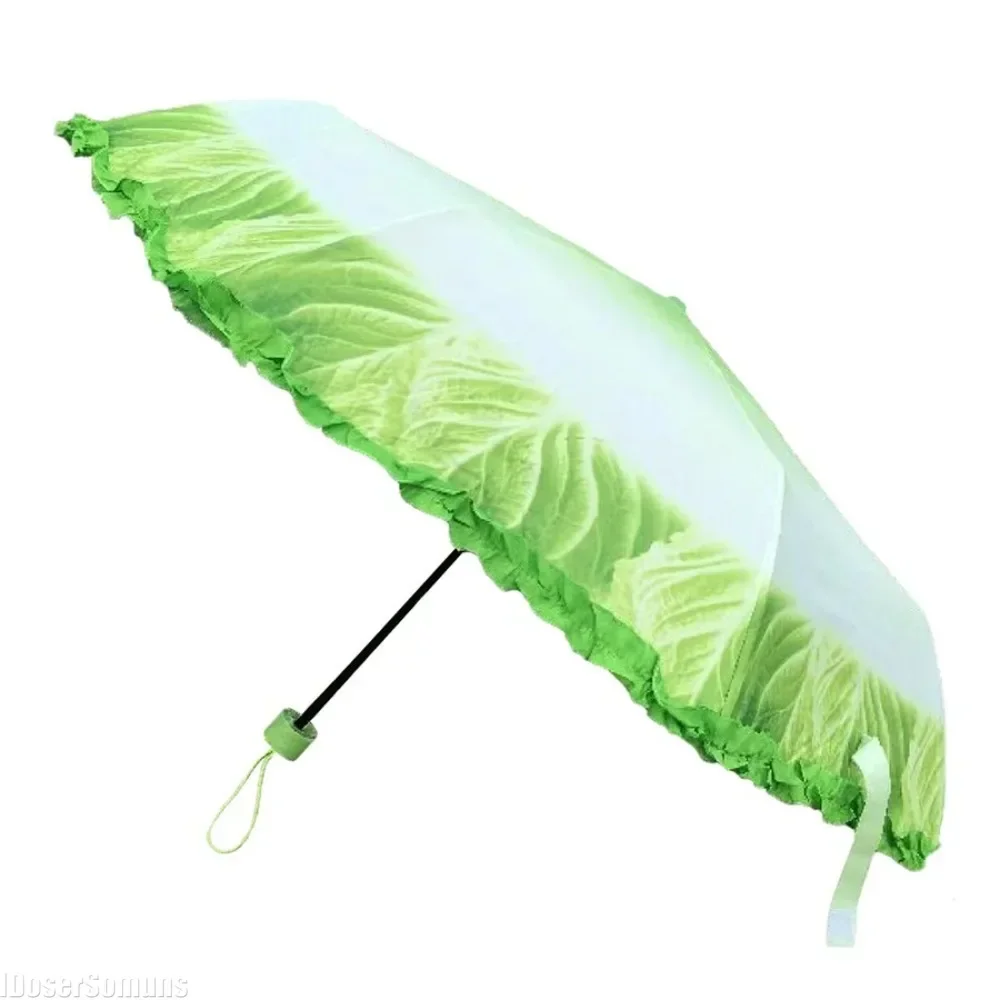 Laitue pliant ensoleillé et pluvieux parapluie Guarda Chuva parapluie de chou créatif, Anti-uv plage drôle Parasol végétal cadeau pour femmes