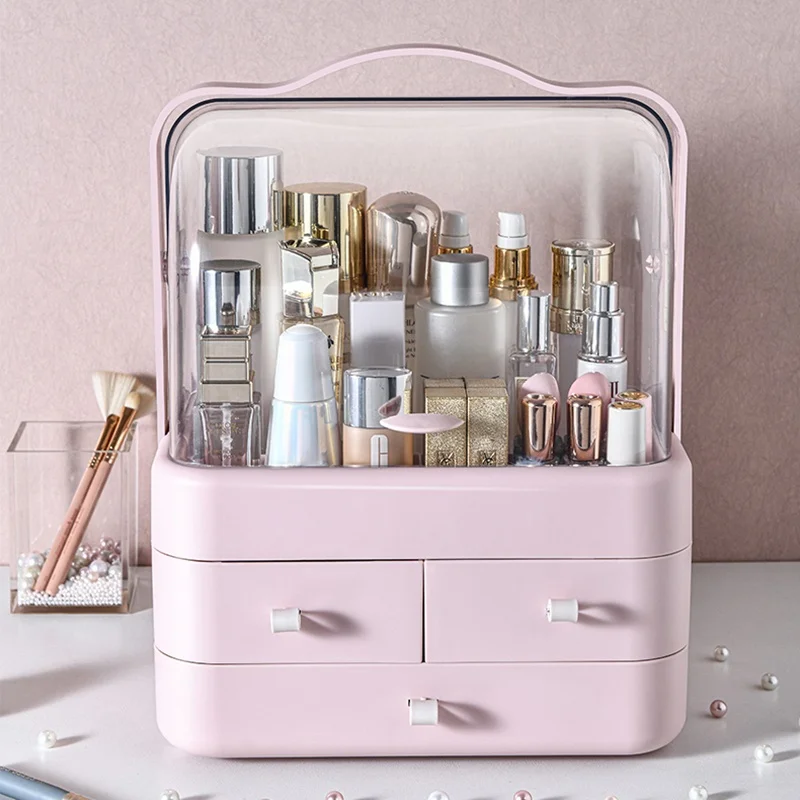 

1PCS Cosmetics Receiving Box Dust-Proof Desktop Makeup Organizer with Drawer for Skin Care Products Household Storage Box Shelf