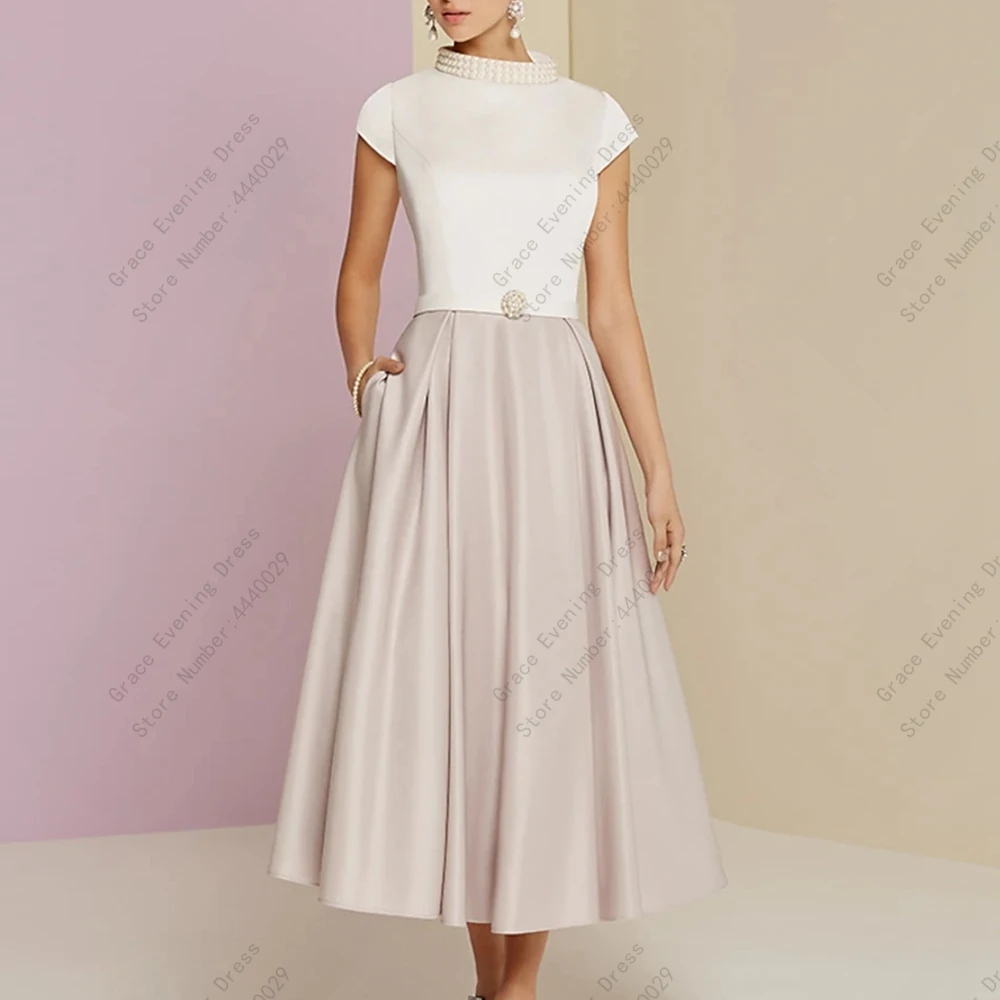 

Short Sleeve Mother of Bride Dresses for Women 2023 Summer New Ankle Length Wedding Party Gown with Crystal Robe De Soirée