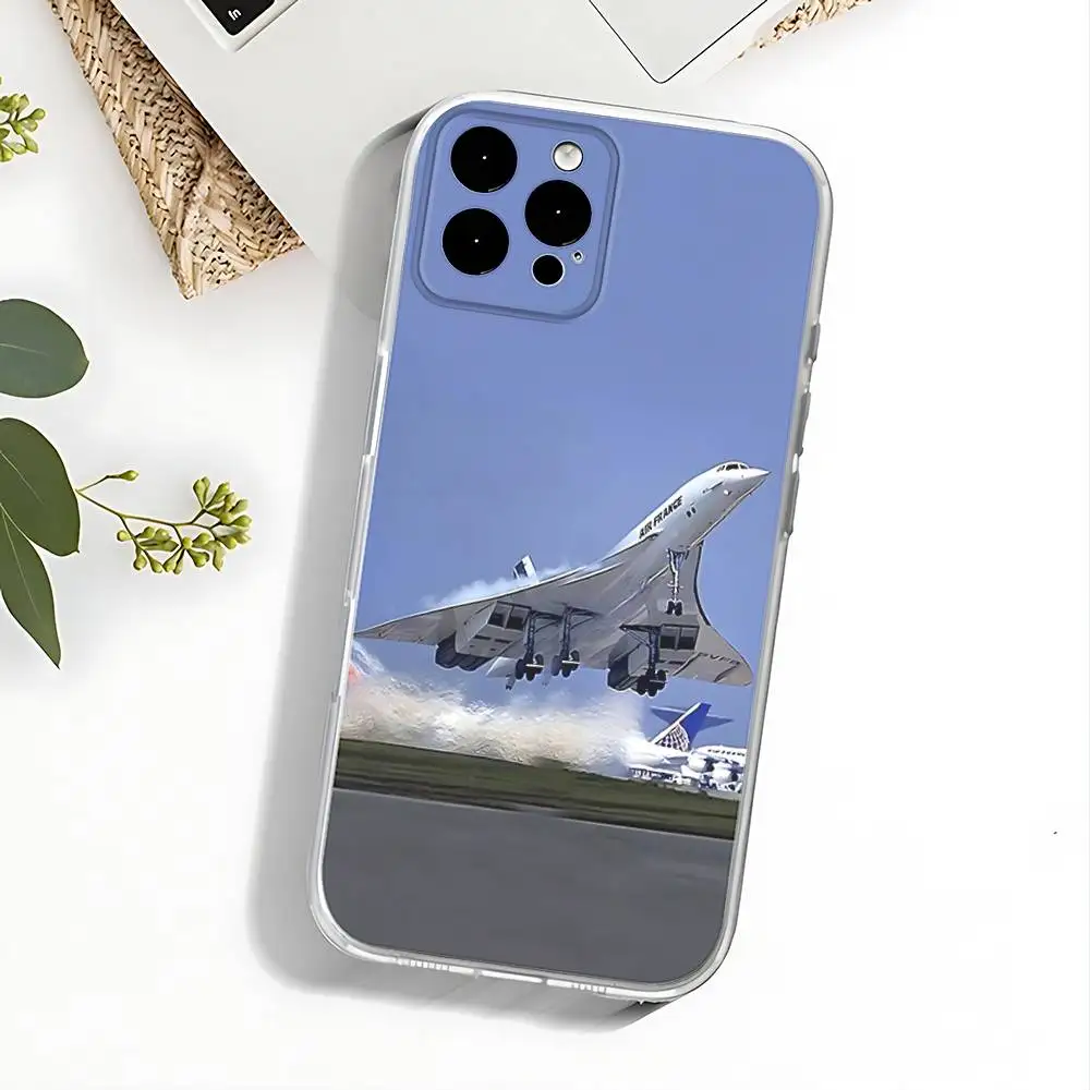 Concorde Air France Handyhülle für iPhone 17,16,15,14,13,12,11 Pro,Max,Plus,X,XS,XR,SE4,E Mini Transparent Soft Cover