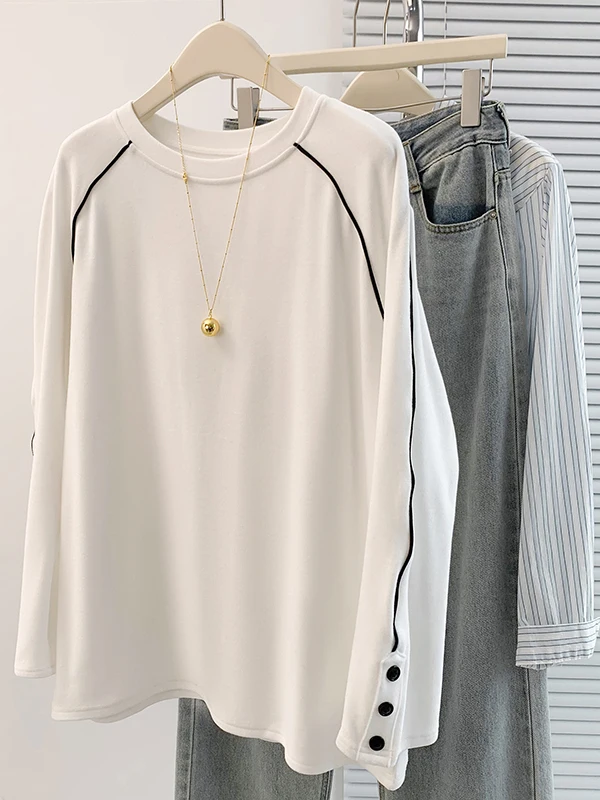 

Women's Thiened Hoodie T-irt Casual Korean Sle Warm Base Layer irt Large Size Long Sve round Ne Sweatirt