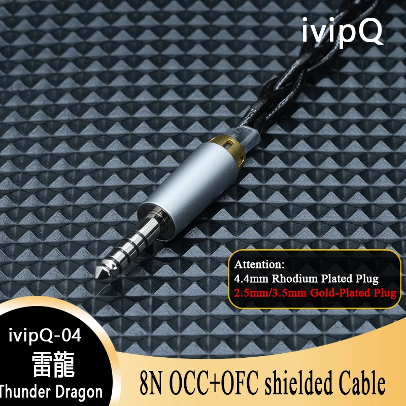 ivipQ-04 Thunder Dragon S Series 22AWG 8N OCC+OFC Shielded Earphone Upgrade Cable Rhodium Plated 4.4mm/0.78mm 2Pin For Hype10
