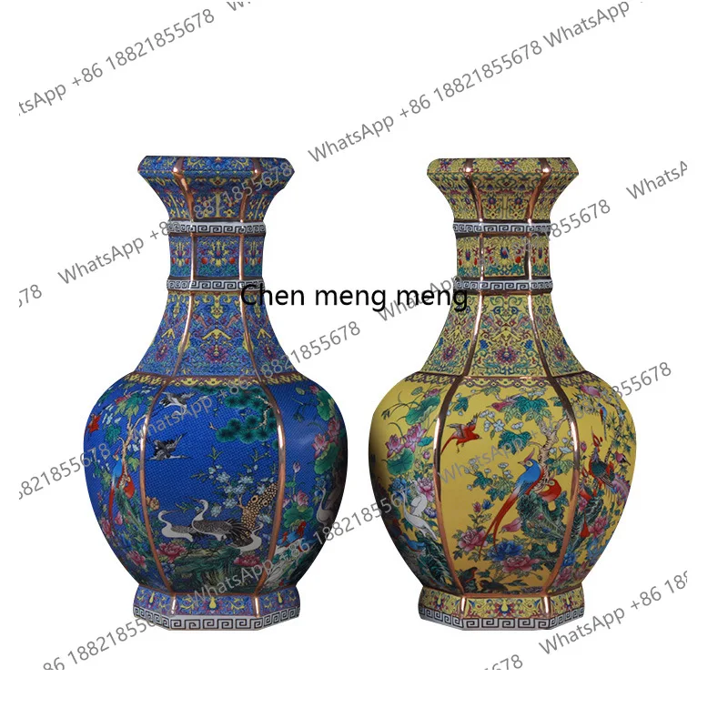 

Antique enamel color hexagonal appreciation bottle New Chinese classical home ornament vase Bogu rack decorative bottle