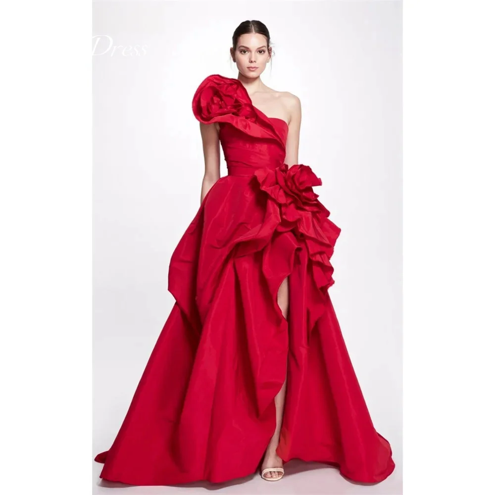 Anna One Shoulder Dresses 2024 Women Evening Dress Women Wedding 2024 Red Simple and Elegant Formal Dress 3D Big Flowers Vest