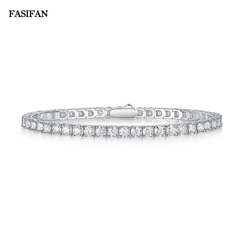 FASIFAN 5.0mm  6.5mm D Color Pass Diamond Tester GRC Round Cut White Gold Plated 925 Silver Moissanite Tennis Bracelet for Women