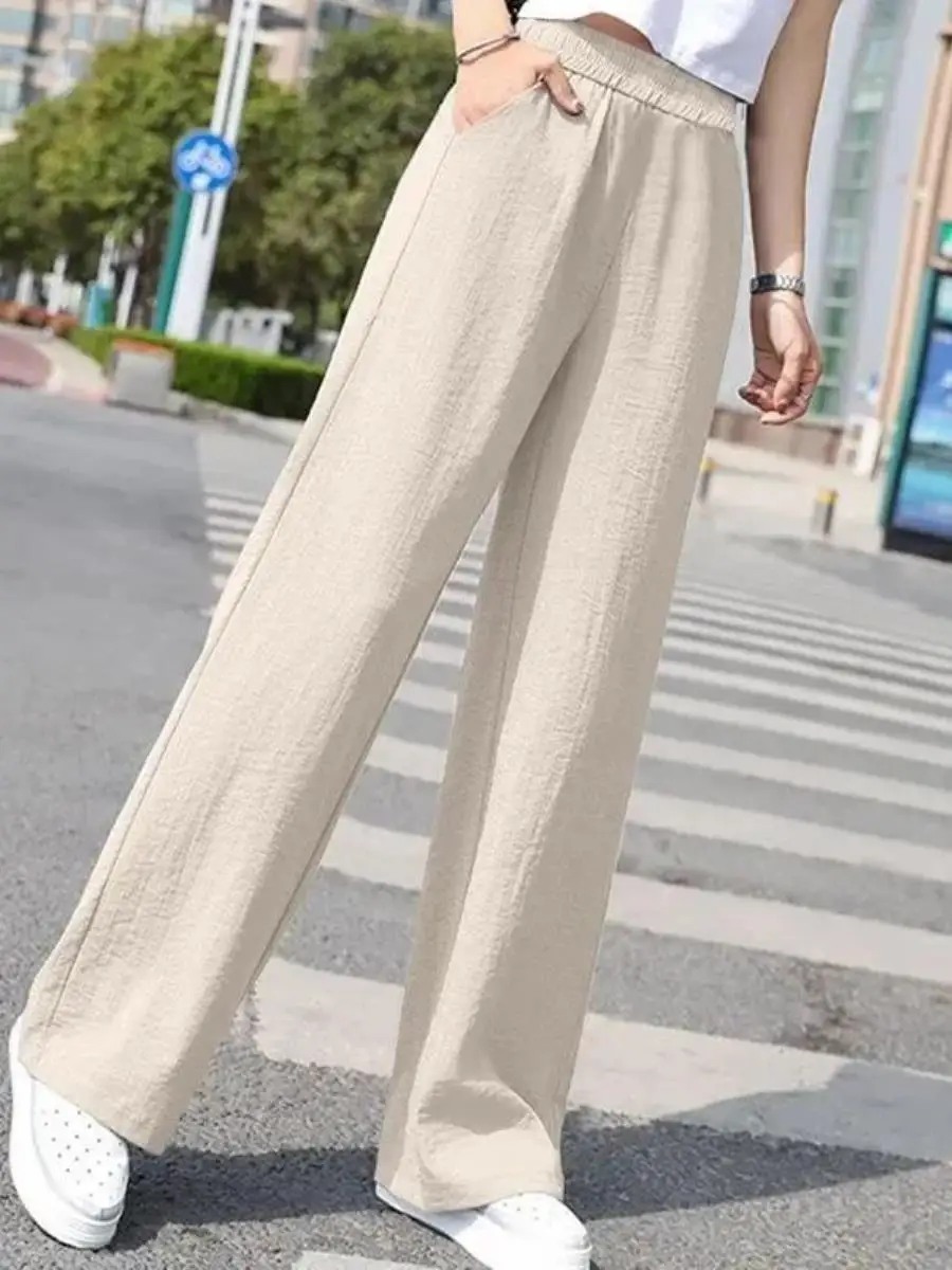 new-2024-women's-loose-cotton-linen-pants-high-waist-straight-leg-wide-leg-belted-casual-trousers-fashionable-summer-wear