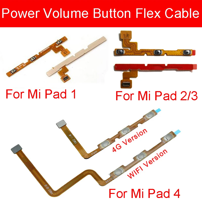 Cabo flex silencioso para xiaomi mi pad mipad 1, 2, 3, 4g e wi-fi, peças para reparo, com botão lateral e volume