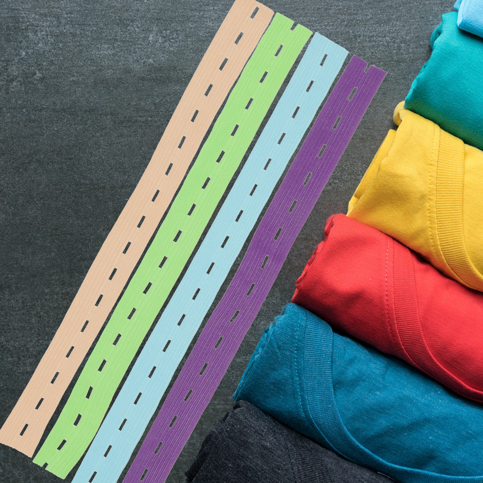

50pcs Folding Clothes Straps Elastic Storage Bands Adjustable Holes Clothes Organizer Tapes for T Shirts Pants Socks Towels