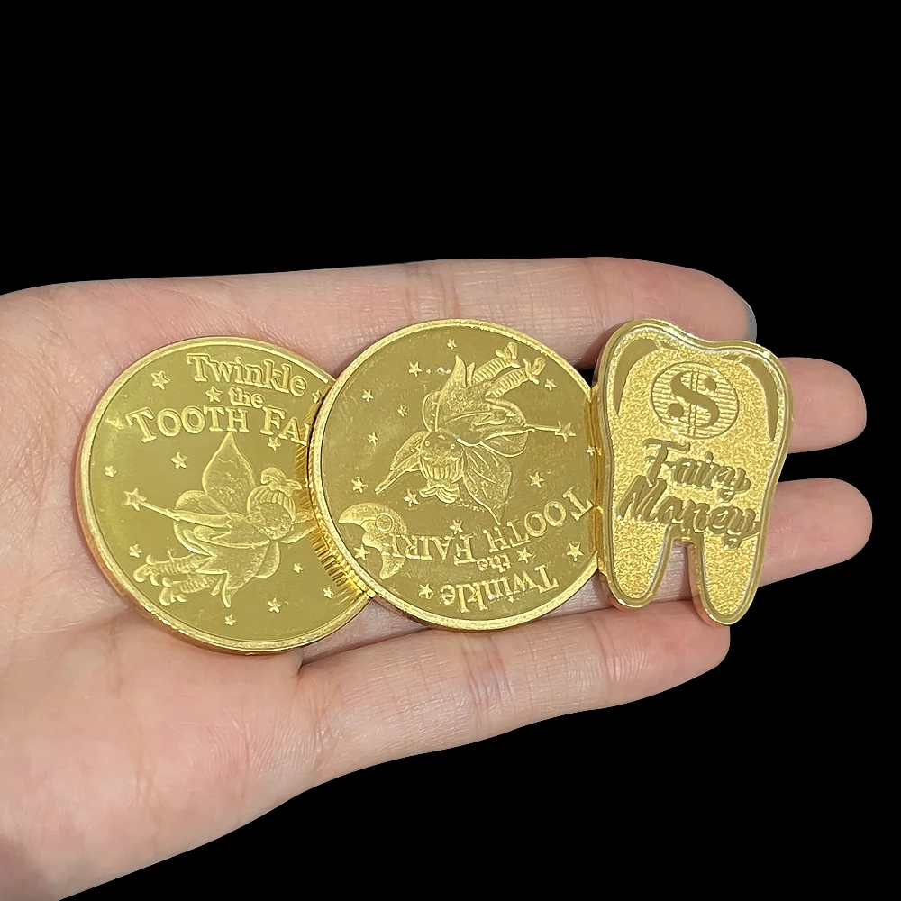 1Pcs Tooth Fairy Coins Lost Teeth Reward Commemorative Coin Dental Kids Teeth Change Souvenir Christmas Dentistry Dentist Gifts