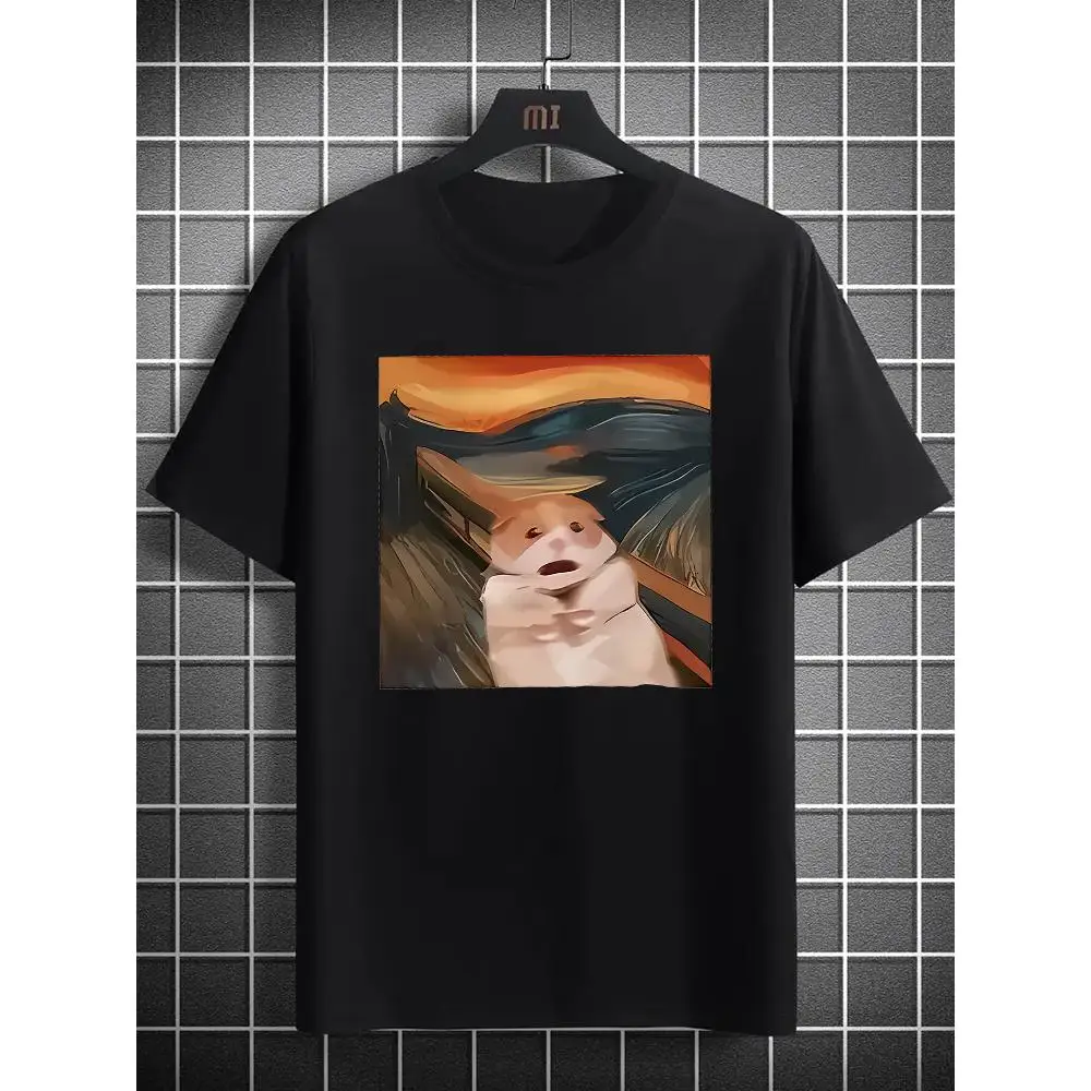 Men's T-shirt Hamster Abstract Print Graphic Black Polyester Lightweight Breathable Round Neck Short Sleeve Summer Casual