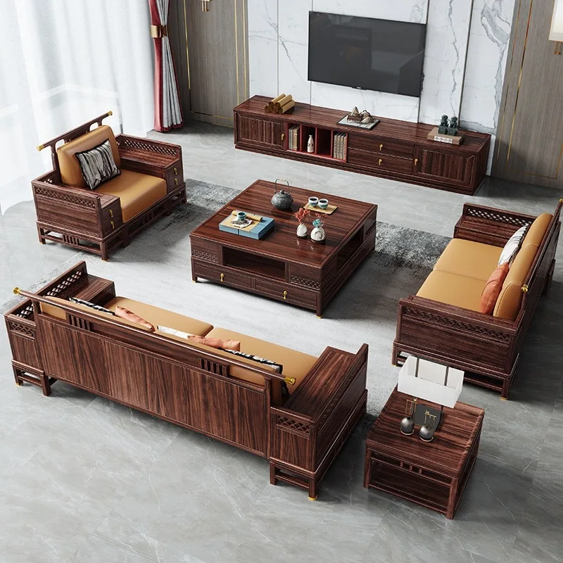 2new Chinese all-solid wood modern minimalist sofa combination villa living room national tide Zen furniture sofa