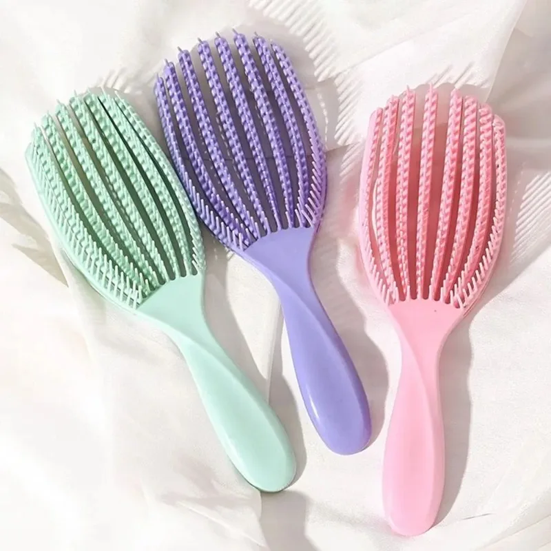 Brosse à Cheveux en Forme de Poulpe Rose, avec Poignées de Énergie, pour Cheveux Bouclés, Optique, Peignes de Soins Capillaires, Outils de Coiffure