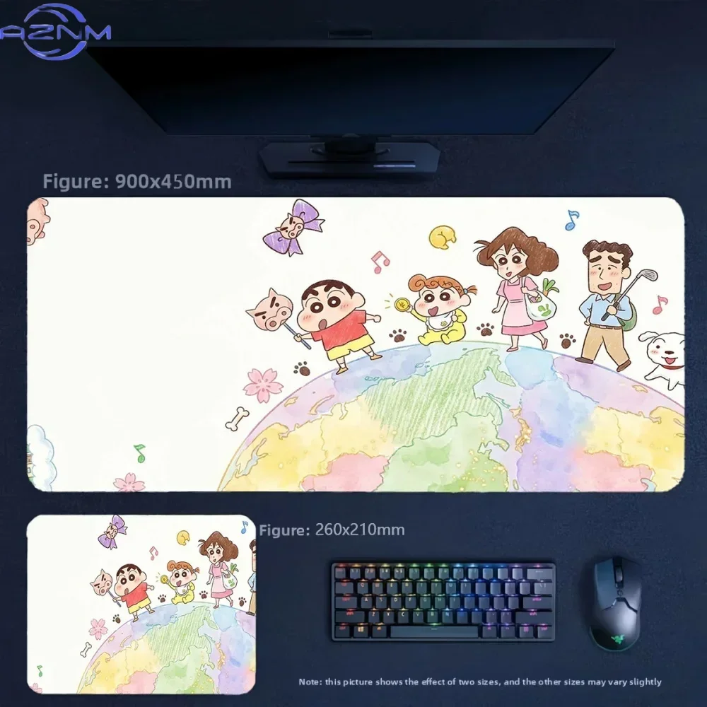 Anime Crayon Shin-chan Fishing By River Large Mousepad Rubber Non-Slip Gaming Desk Mat Keyboard Pad for Home Office Decor