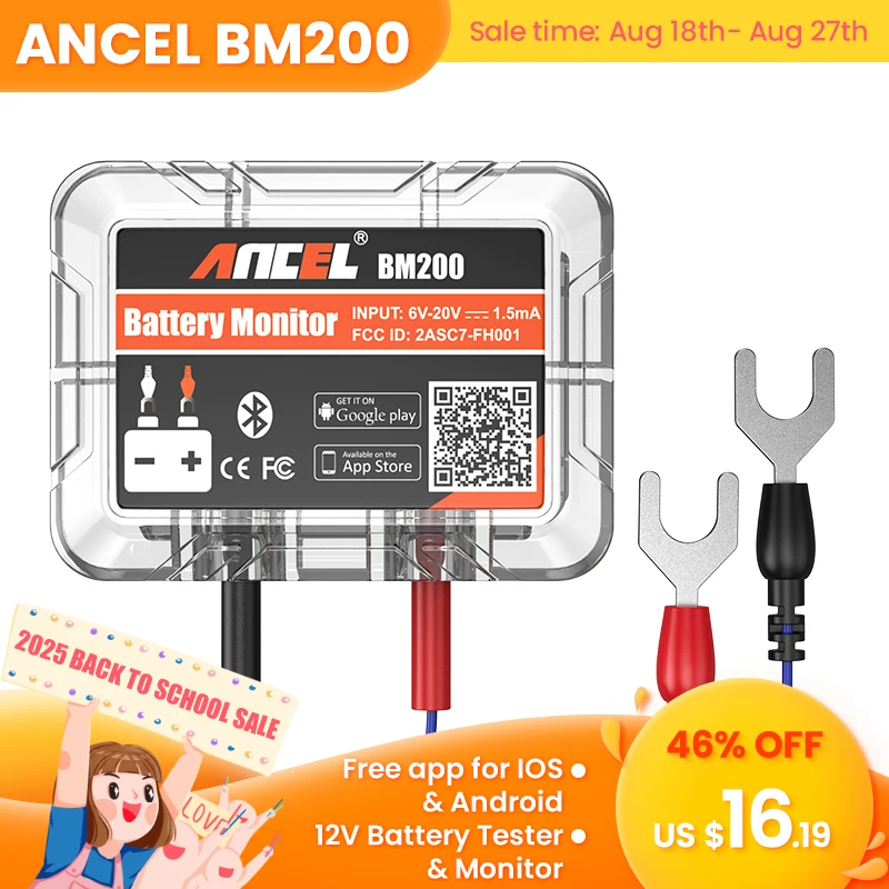 

ANCEL BM200 Wireless Car Battery Health Monitoring 12V Battery Monitor Battery Tester Abnomal alarm Support Max 4 cars Monitor
