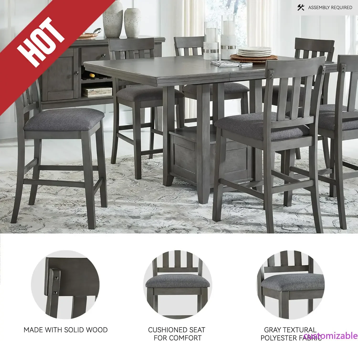 

Настраиваемые барные стулья Hallanden Modern Farmhouse с обивкой, высотой 25,75 дюймов, комплект из 2 штук, темно-серый цвет