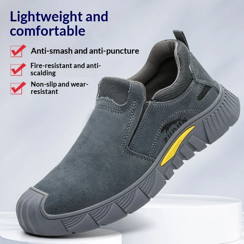 Summer safety shoes for welders, men's Steel toe cap anti-impact, anti-puncture, cowhide, anti-scald protective work shoes