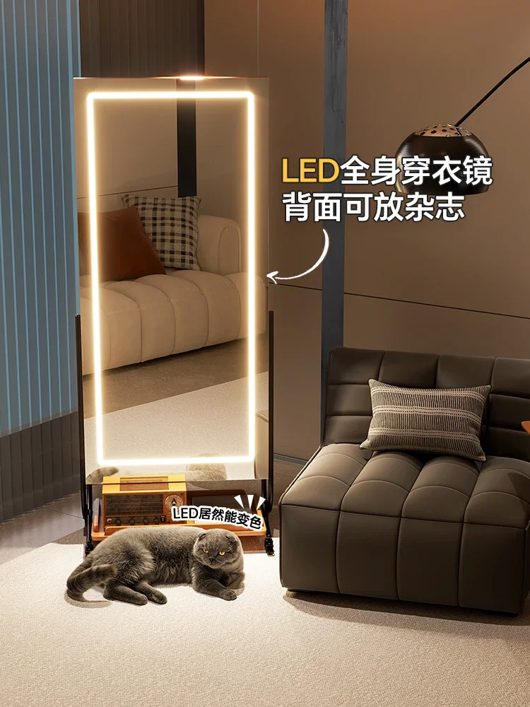 

Space-Saving Movable Full-Length Mirror & Floor-to-Ceiling Mirror with Adjustable Household Storage Magazine Rack