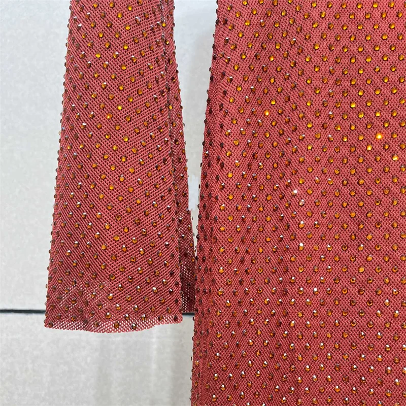 فستان نسائي شتاء 2025 جديد مرن بقصة ضيقة نصف رقبة عالية فساتين طويلة متألقة من حجر الراين فساتين الحفلات فساتين السهرة #5