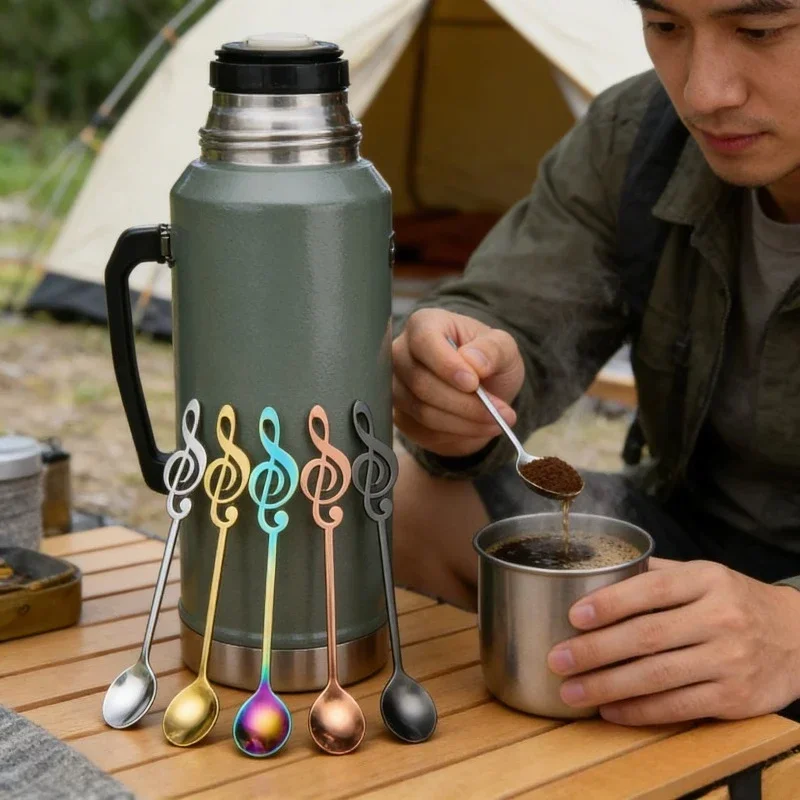 High Quality Gold Plated Music Bar Spoon Stainless Steel Long Handle Coffee Stirrer Dessert Spoon For Home Kitchen Bar