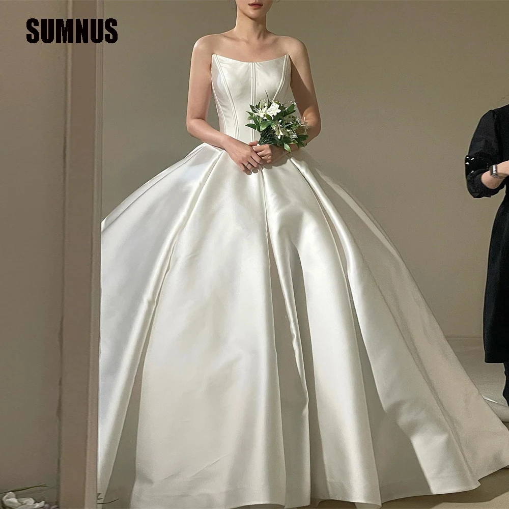 

SUMNUS Elegant A Line Satin Korea Wedding Dresses Photoshoot Strapless Bridal Gowns Princess Formal Bride Party Dress Sleeveless